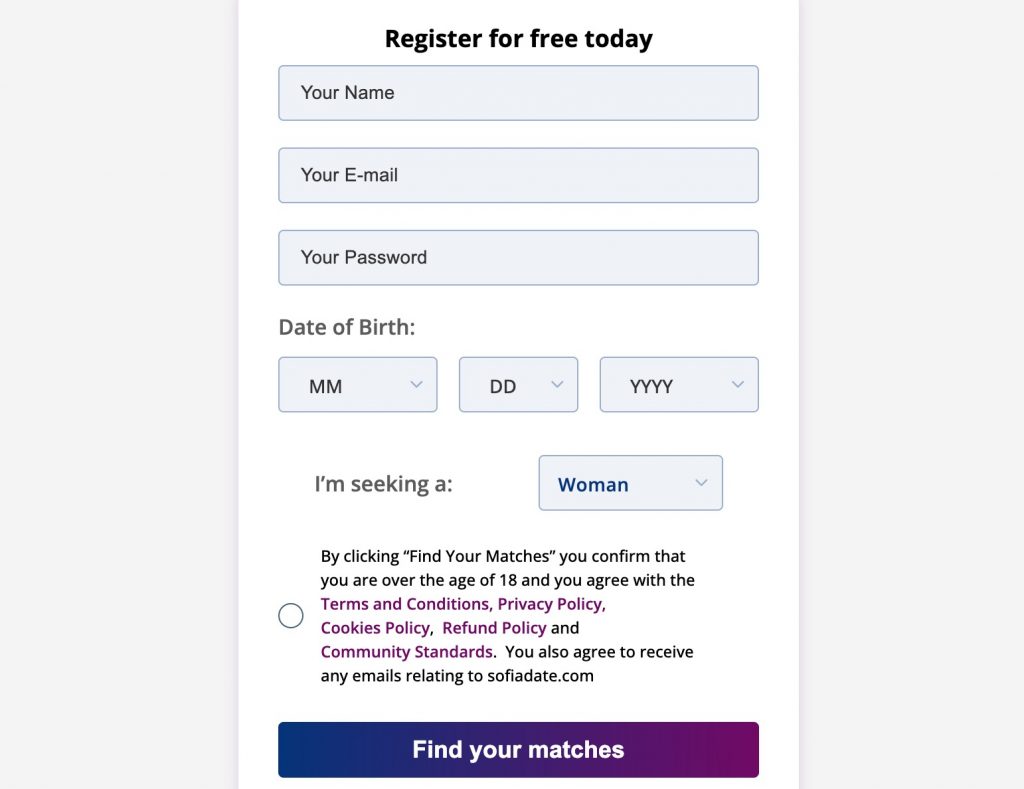 SofiaDate create account